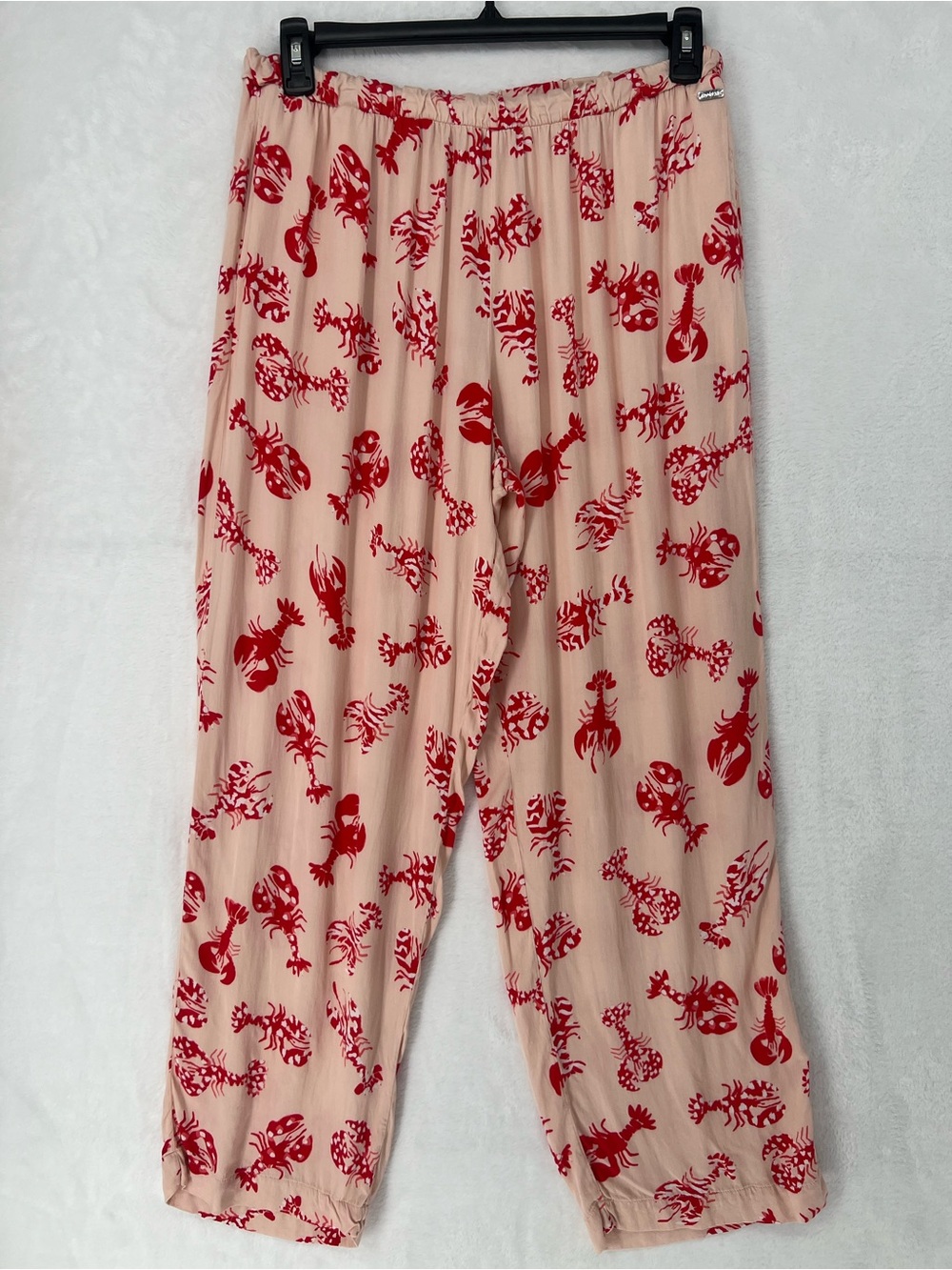 Adore Me Lobster Pajama Bottoms Pale Pink Red Satin Feel Soft Nautical Sz L